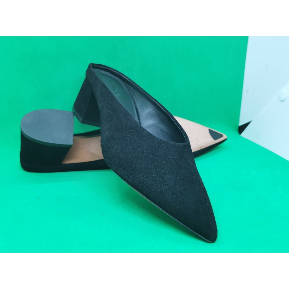 Vince Ralston Italy suede Leather Pointy Toe Mules Black Block Heel Siz 9M